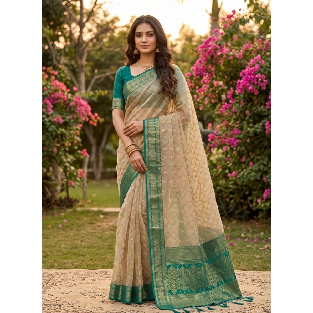 Women's Cotton Printed Saree With Unstitched Blouse 5.5Mtr (Multicolor)