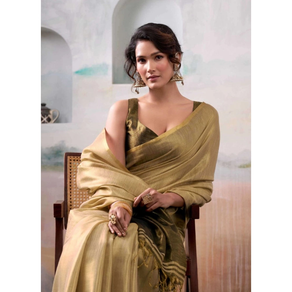 Women's Tissue Silk Solid Saree With Unstitched Blouse 5.5Mtr (Gold)