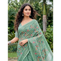 Women's Linen Floral Embroidered Saree With Unstitched Blouse 5.5Mtr (Sea Green)