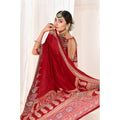 Women's Crepe Printed Saree With Unstitched Blouse 5.5Mtr (Maroon)