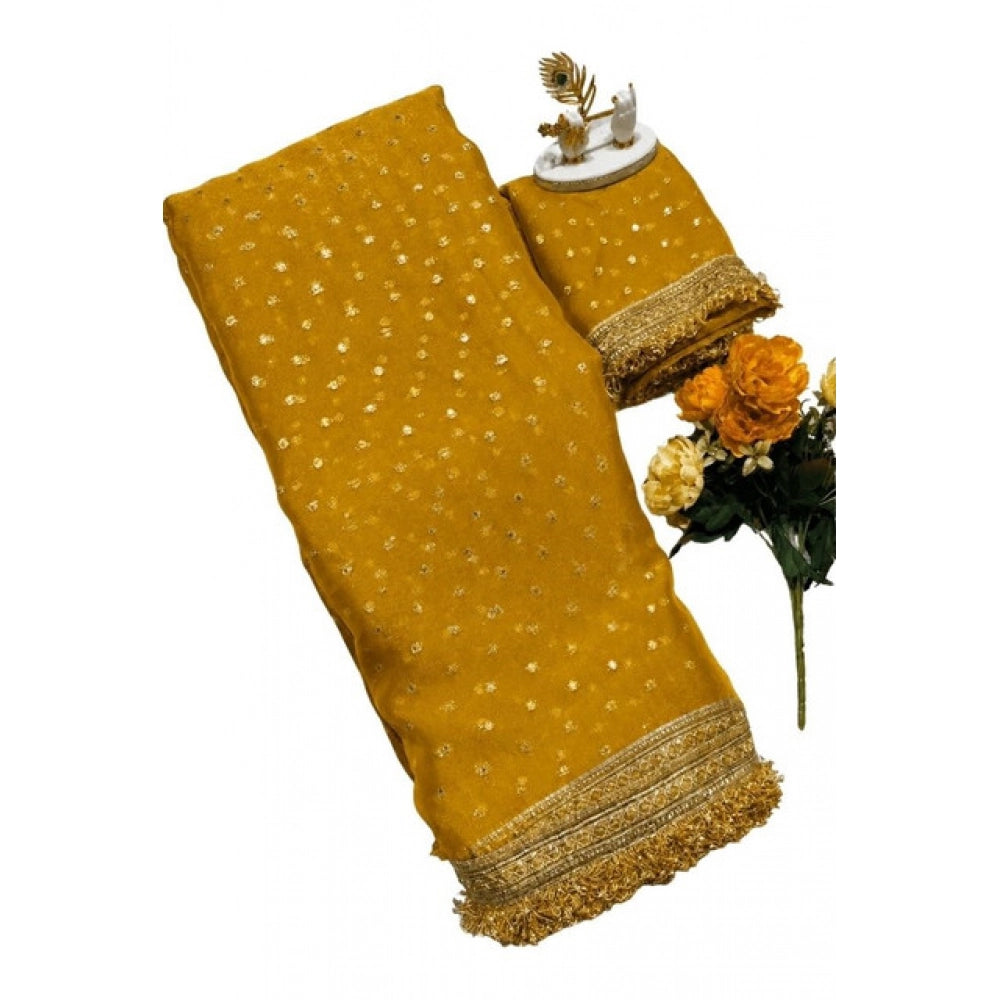 Women's Silk Embellished Saree With Unstitched Blouse 5.5Mtr (Yellow)