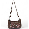 Generic Women's Polyurethane Floral Embroidered Crossbody Sling Bag with Adjustable &amp; Removable Strap (Brown)