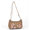 Generic Women's Polyurethane Floral Embroidered Crossbody Sling Bag with Adjustable &amp; Removable Strap (Tan)
