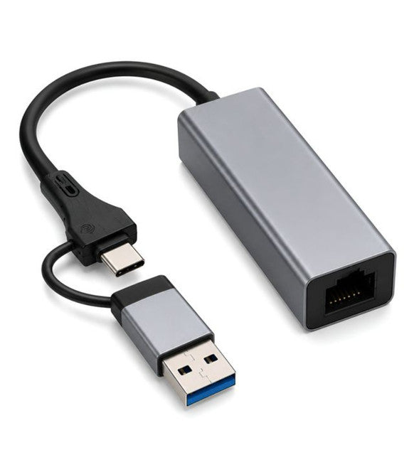 USB 3.0 & Type-C to RJ45 Gigabit Ethernet Adapter, Grey