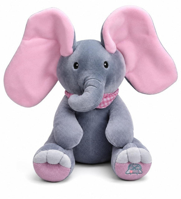 Peek-a-Boo Musical Elephant Plush Toy, Grey & Pink