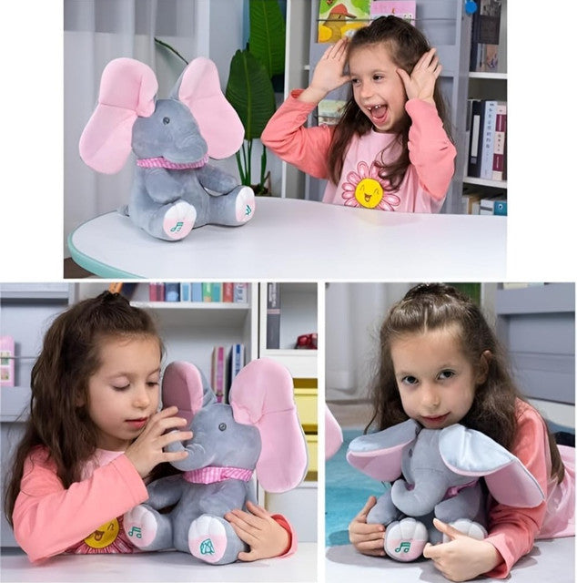 Peek-a-Boo Musical Elephant Plush Toy, Grey & Pink