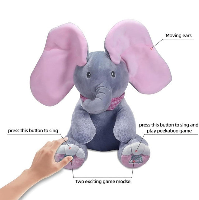 Peek-a-Boo Musical Elephant Plush Toy, Grey & Pink