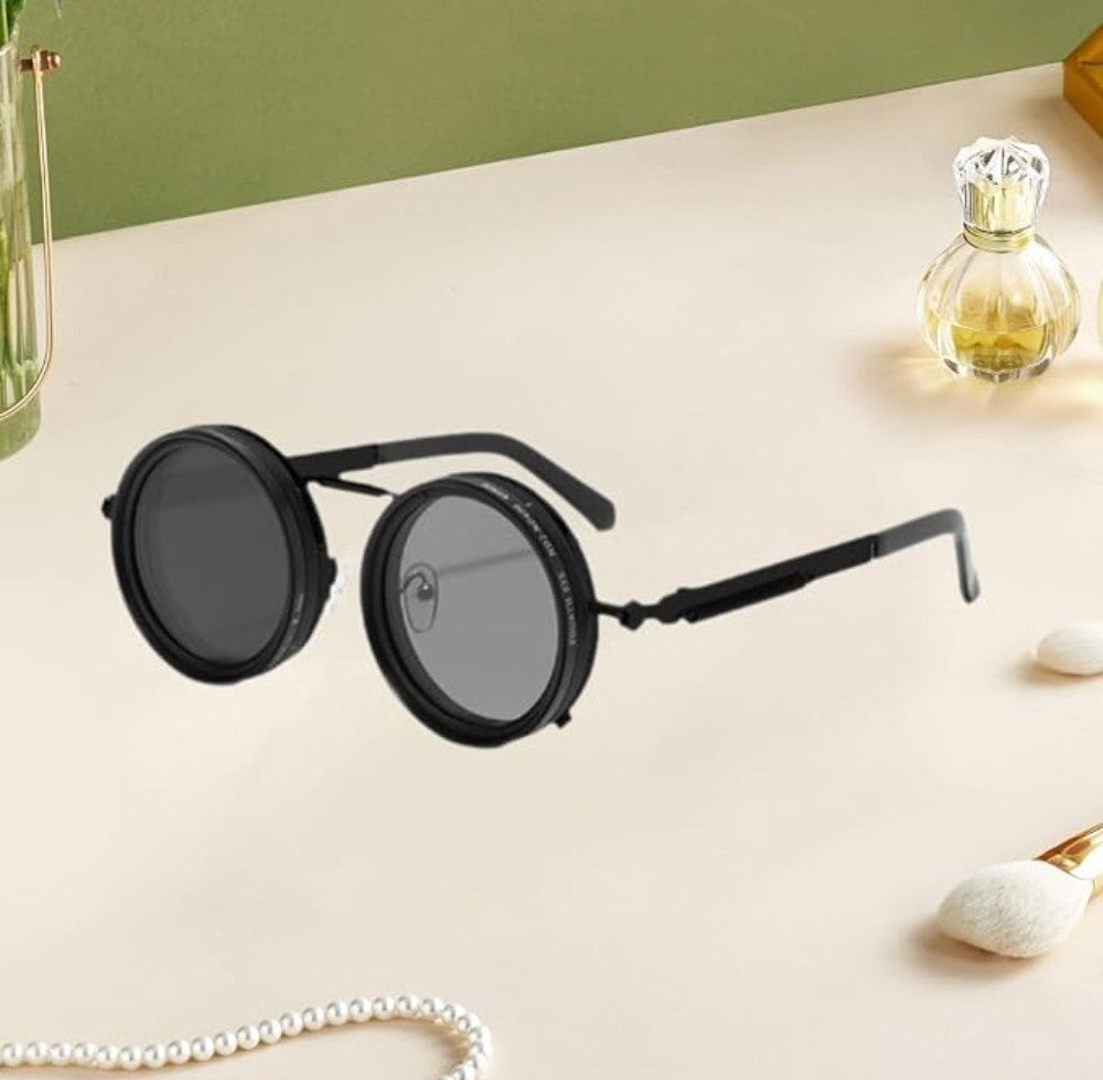 Adjustable Tint Metal Frame Sunglasses, Black