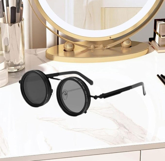 Adjustable Tint Metal Frame Sunglasses, Black