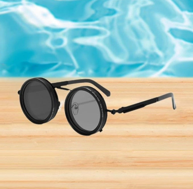 Adjustable Tint Metal Frame Sunglasses, Black
