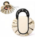 Polyester Drawstring Makeup Organizer Bag, Beige & Black