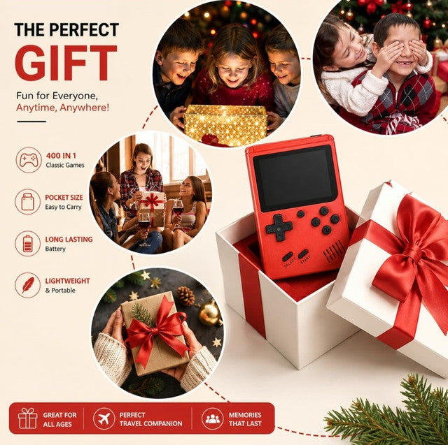 Retro Handheld Gaming Console with 400 Games, Red