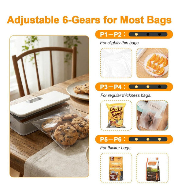 Mini Handheld Bag Sealer with Cutter & 6 Heat Settings