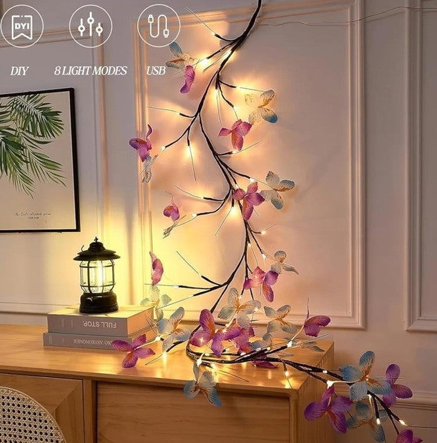 Butterfly Vine Wall Light with 48 Warm White LEDs, USB