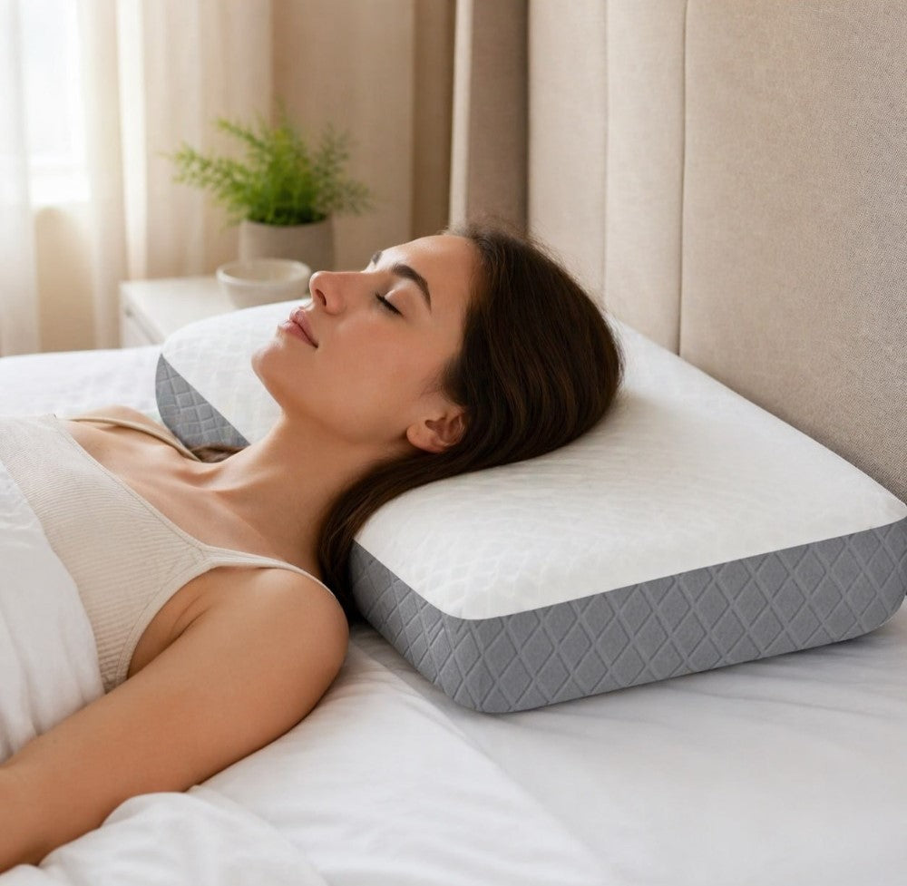 Orthopedic Memory Foam Pillow, Standard Size, White & Grey