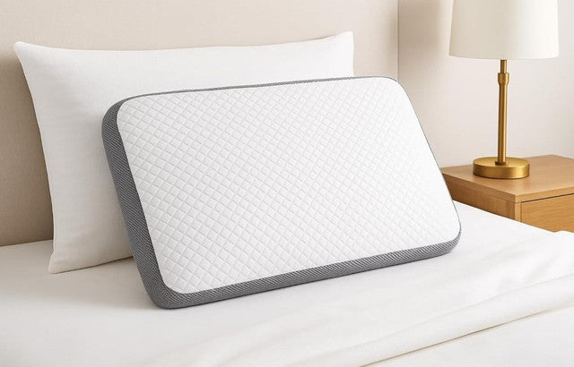 Orthopedic Memory Foam Pillow, Standard Size, White & Grey
