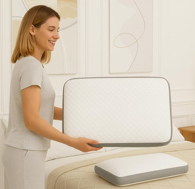 Orthopedic Memory Foam Pillow, Standard Size, White & Grey