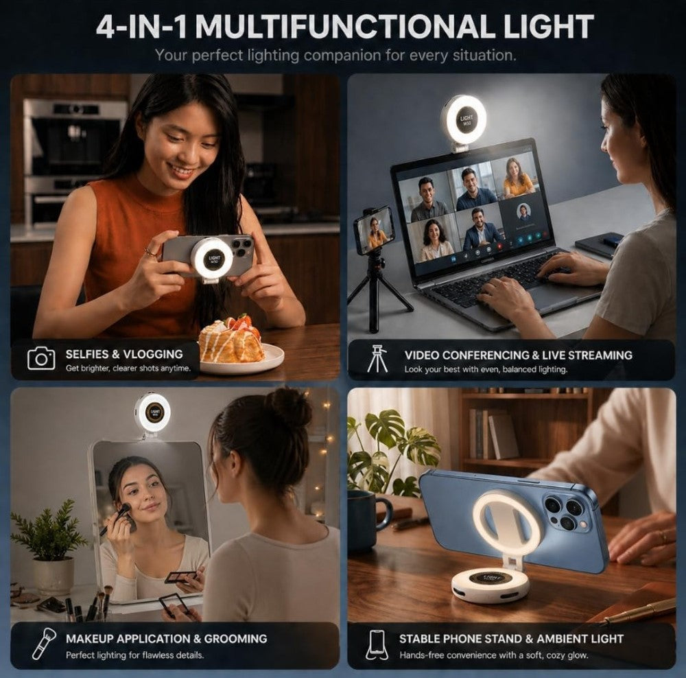 W50 Magnetic Selfie Light with 3 Brightness Modes, White