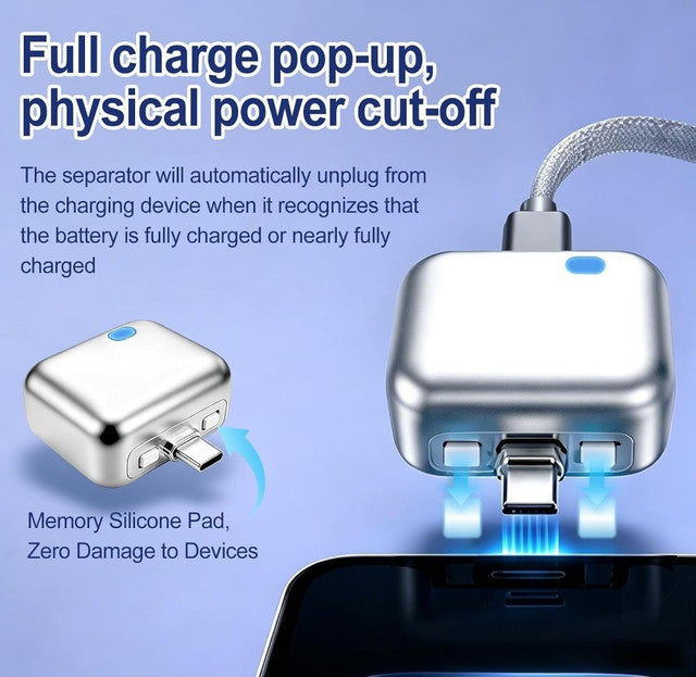 Auto Eject Type-C Charger with Overcharge Cut-Off, Silver