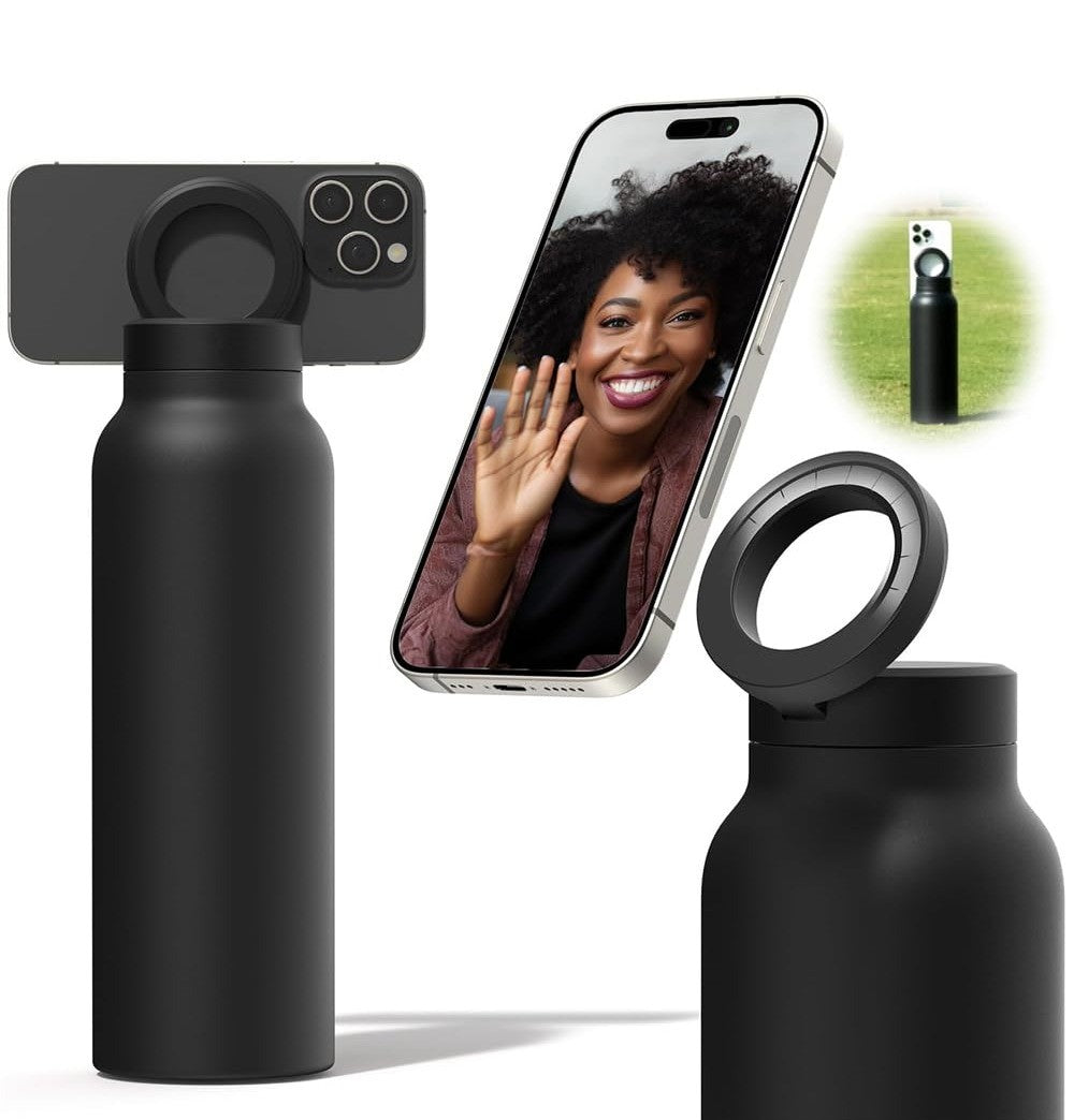 Stainless Steel Water Bottle with Magnetic Phone Holder Lid