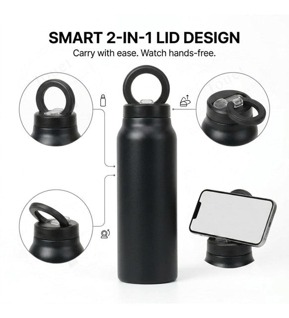 Stainless Steel Water Bottle with Magnetic Phone Holder Lid