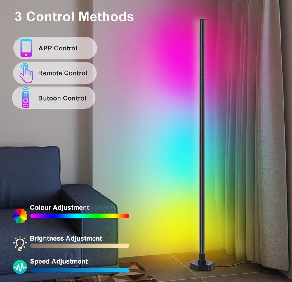 Smart RGB LED Corner Floor Lamp with App & Remote Control