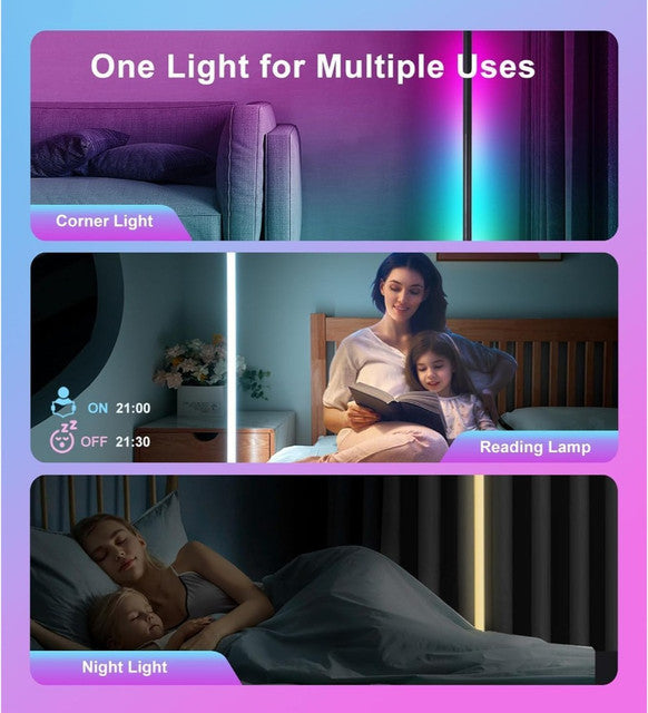 Smart RGB LED Corner Floor Lamp with App & Remote Control