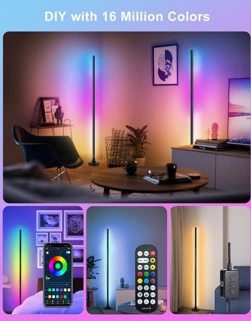 Smart RGB LED Corner Floor Lamp with App & Remote Control