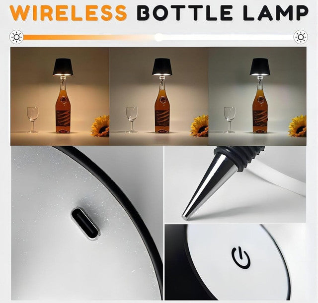 Rechargeable Wine Bottle Lamp with Touch Control, Black