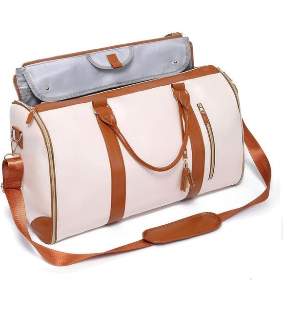 Faux Leather 2-in-1 Convertible Travel Duffel Bag, Beige