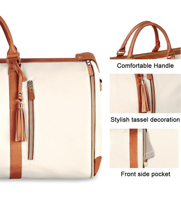 Faux Leather 2-in-1 Convertible Travel Duffel Bag, Beige