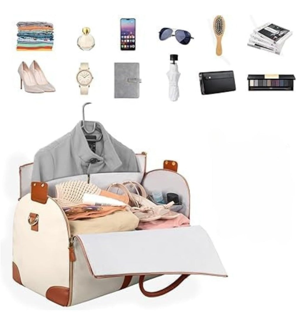 Faux Leather 2-in-1 Convertible Travel Duffel Bag, Beige