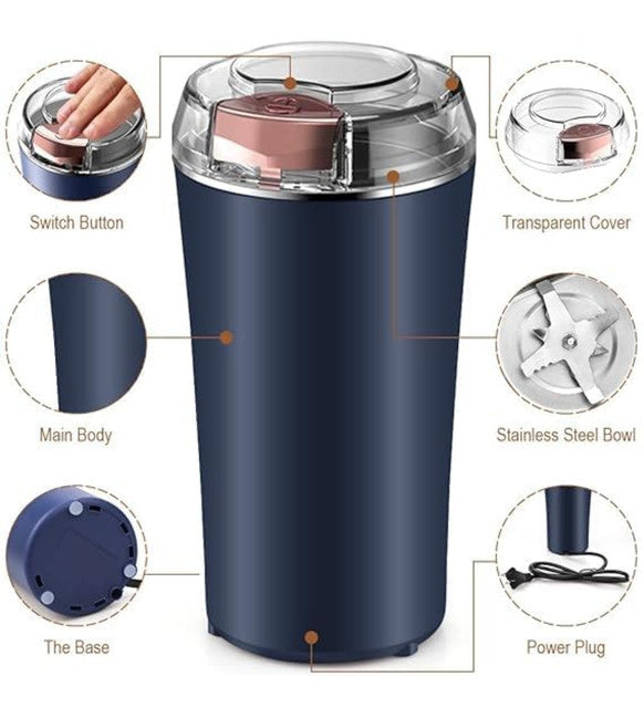 Electric Coffee Bean & Spice Grinder, Navy Blue