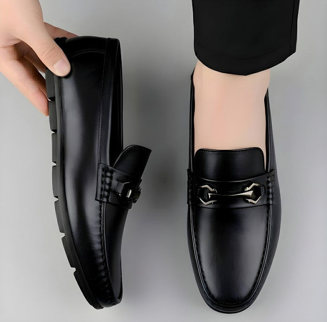 Men's Synthetic Leather Solid Slip-On Casual Loafers With Metal Bit (Black)