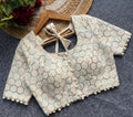 Women's Cotton Printed Half sleeve Round Neck Padded Readymade Blouse (Cream, Size 38 - Self-Alterable 36-40)