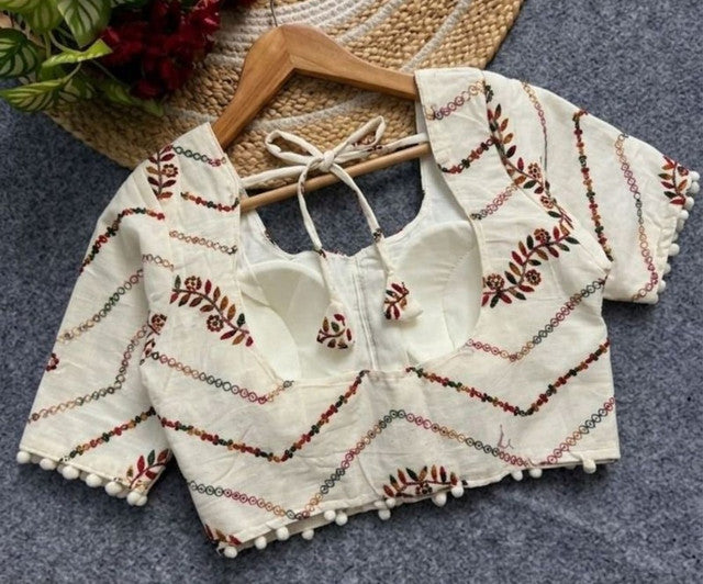 Women's Cotton Printed Half sleeve Round Neck Padded Readymade Blouse (Cream, Size 38 - Self-Alterable 36-40)