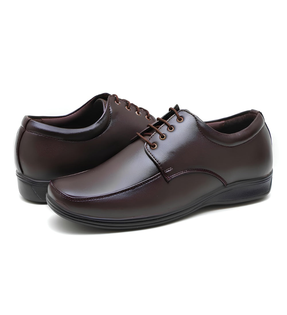 Men's Synthetic Leather Solid Lace-Up Formal Shoes (Brown)