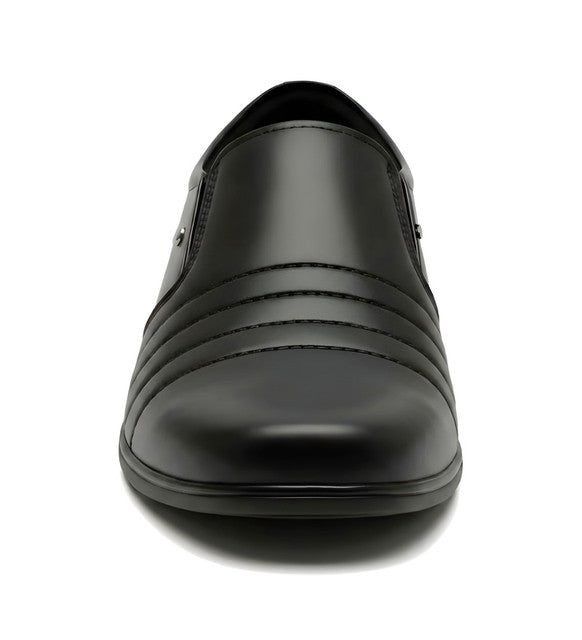 Men's Synthetic Leather Solid Slip-On Formal Shoes (Black)